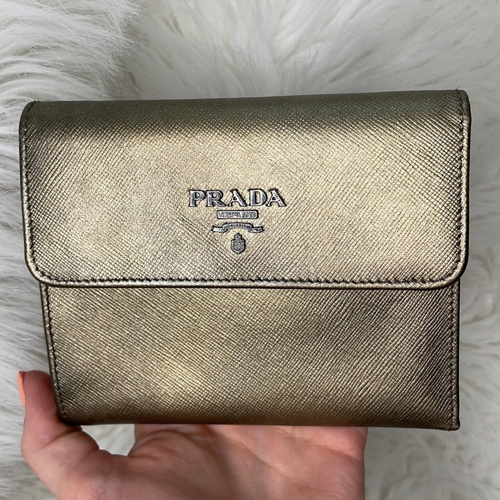 Authentic Metallic Prada wallet